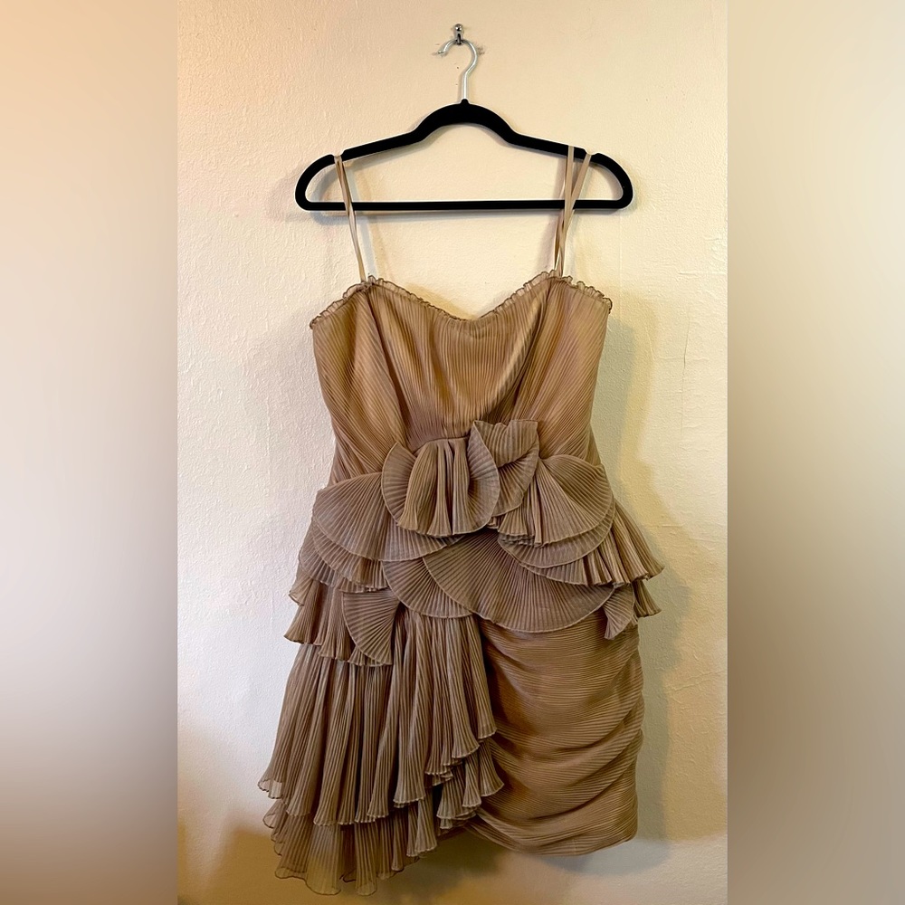 NWT BCBGMaxAzria Runway Truffle Gold Strapless Convertible Mini Dress 12